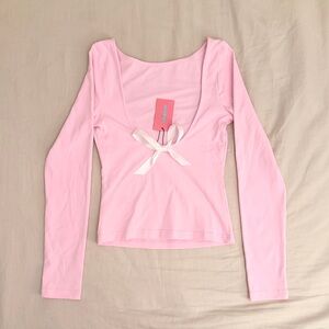 Elegant open back Pink Long Sleeve Top